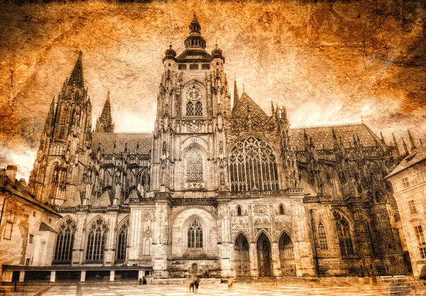 St. Vitus Cathedral retro style in Prague, Czech Republic. — Stock Photo, Image