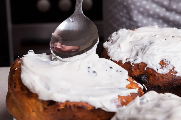 Primo Piano Della Decorazione Dolci Pasqua Fatti Casa Con Glassa — Foto Stock