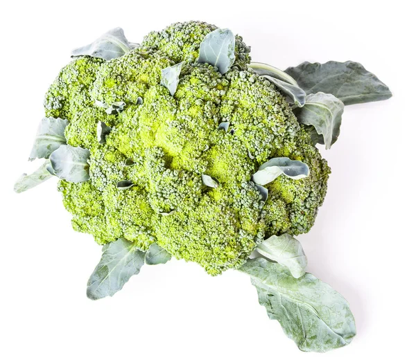 Seitenansicht Von Brokkoli Kohlblütenständen Grüner Farbe Mit Blättern Auf Weißem — Stockfoto