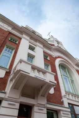 Novosibirsk, Rusya 'daki bir binanın mimari detayları, Sovyet mimarisi..