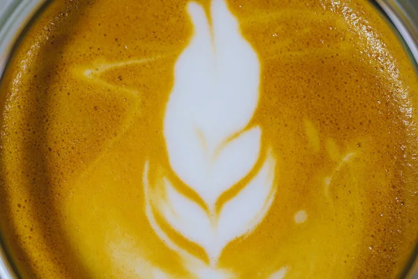 Hot Coffee Latte Art Home Mate Milk Foam Perfect Cappuccino — Stock Photo, Image