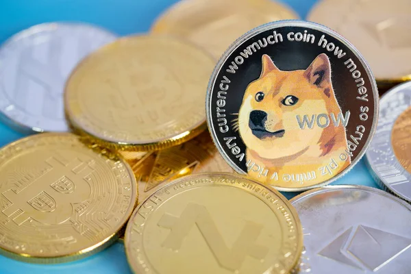 Dogecoin Doge Group Included Cryptocurrency Coin Bitcoin Ethereum Eth Binance — Stock fotografie