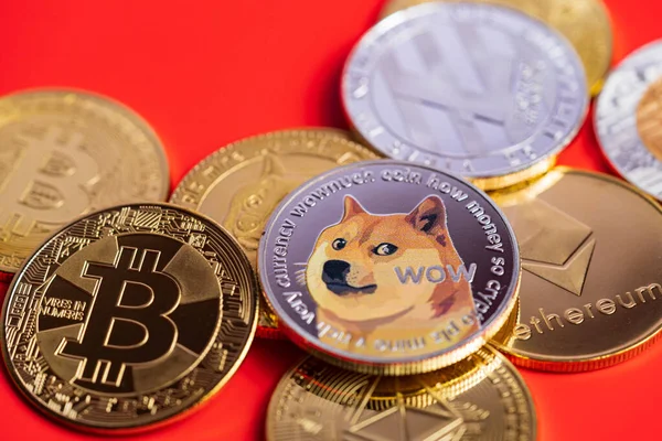 Dogecoin Doge Csoport Tartalmazza Cryptocurrency Érme Bitcoin Ethereum Eth Bitcoin — Stock Fotó