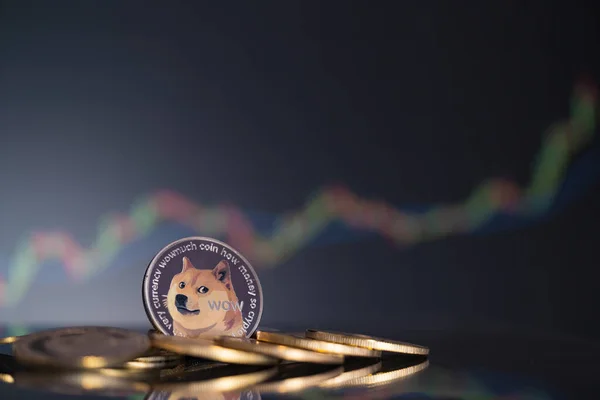 Dogecoin Doge Skupina Kryptografické Měny Symbol Burzovní Graf Svícen Trend — Stock fotografie