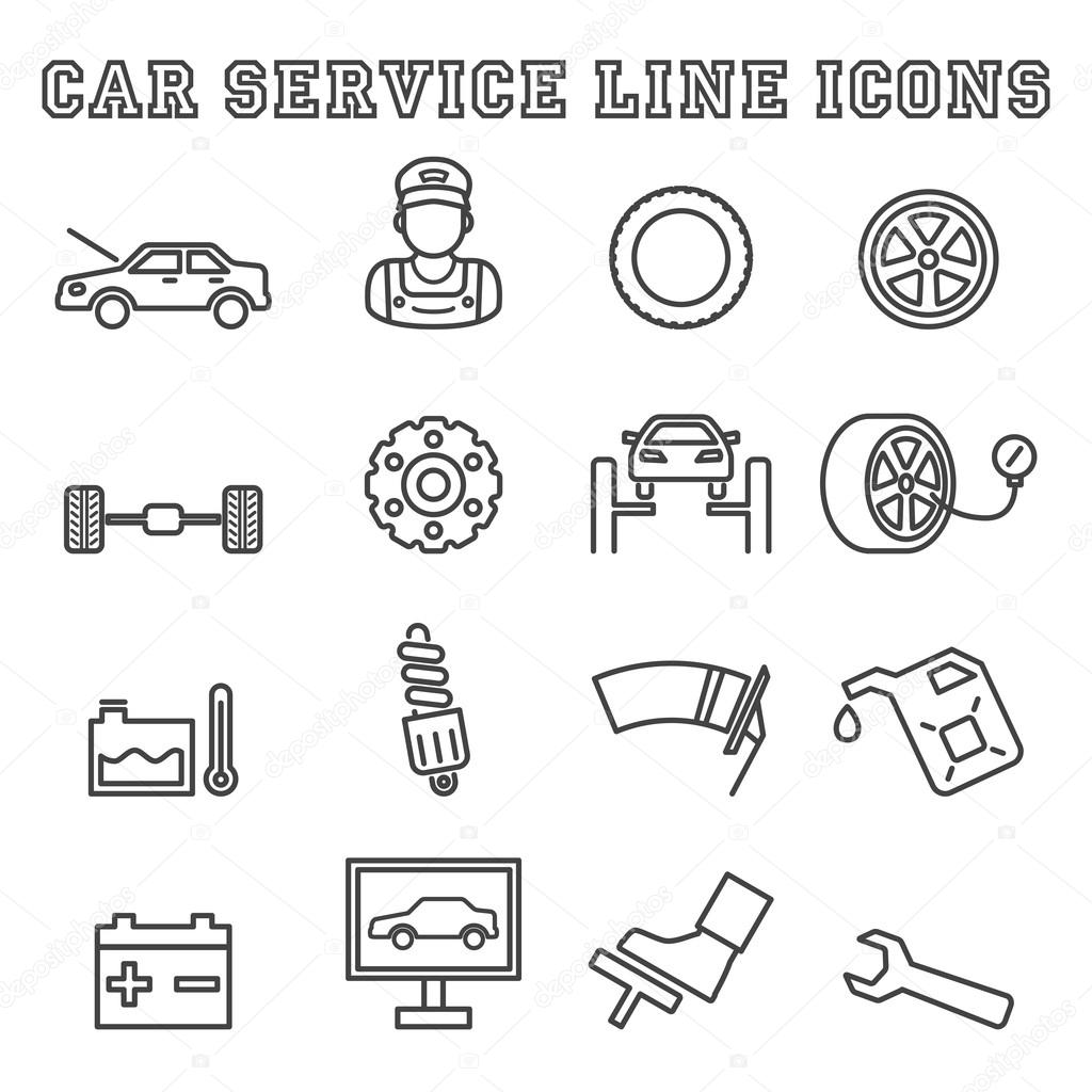Car service line icons, mono vector symbols