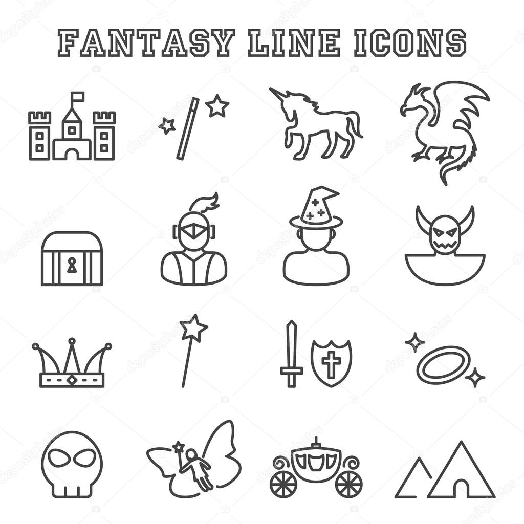 Fantasy line icons, mono vector symbols