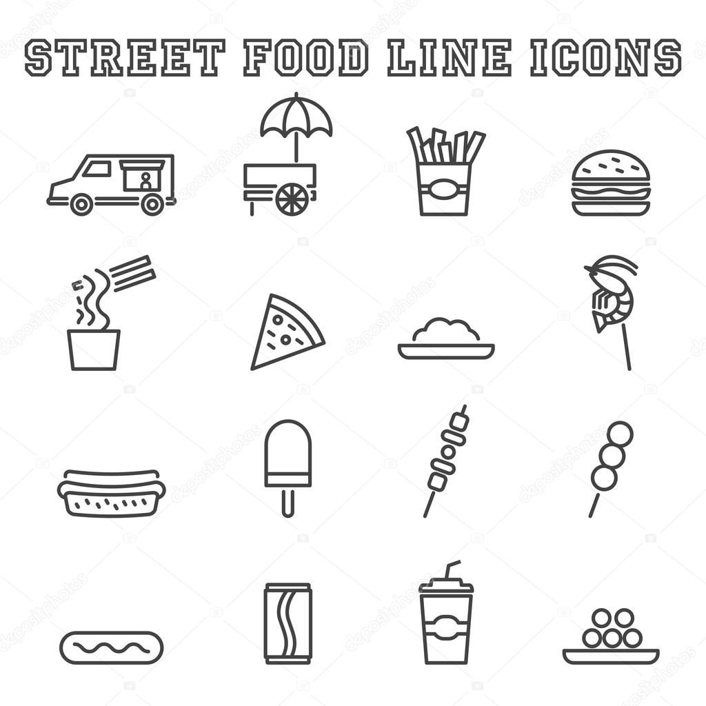 Street food line icons, mono vector symbols