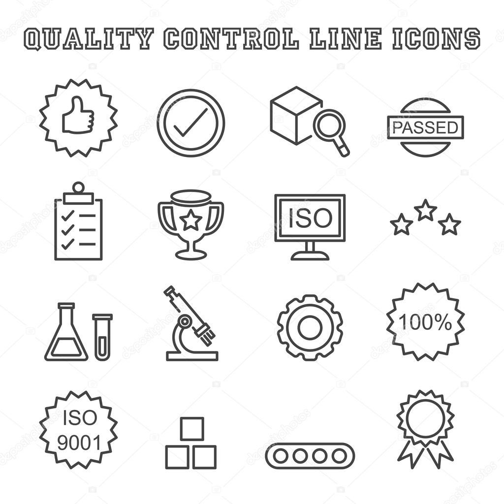 Quality control line icons, mono vector symbols
