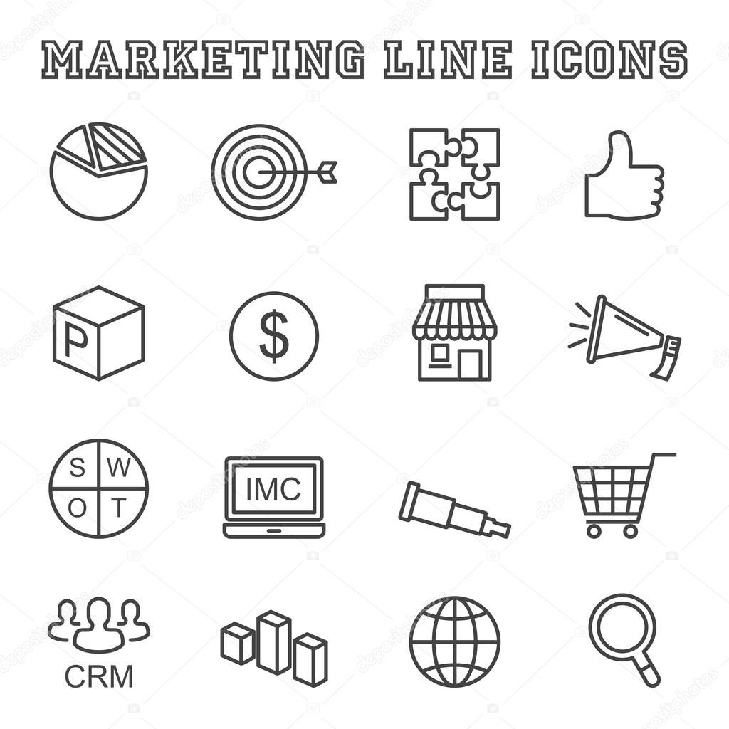 Marketing line icons, mono vector symbols