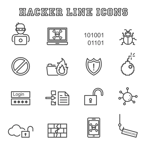 Icone della linea di hacker — Vettoriale Stock