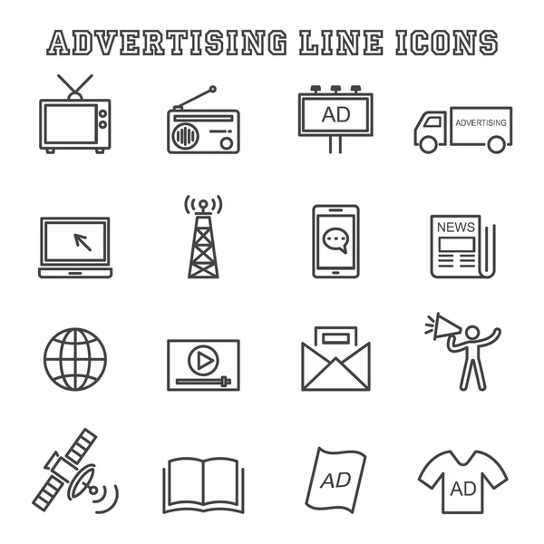 Reklamní linky ikony — Stockový vektor
