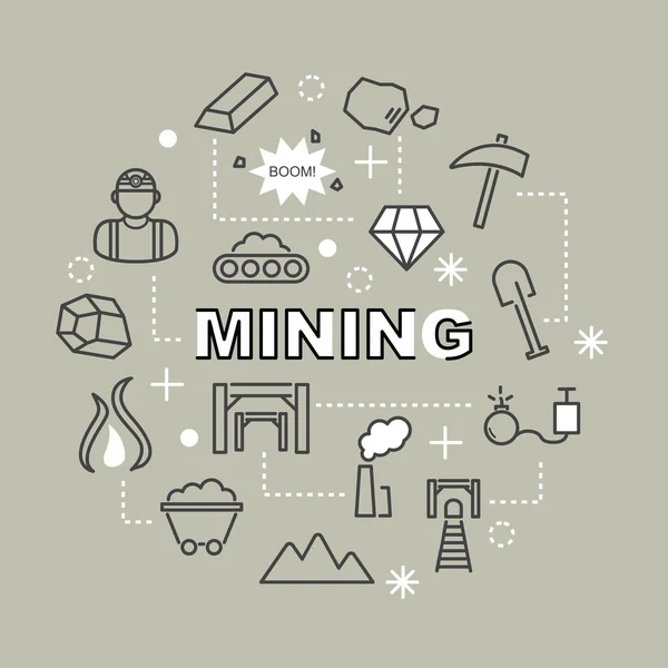 Minería iconos de contorno mínimo — Vector de stock