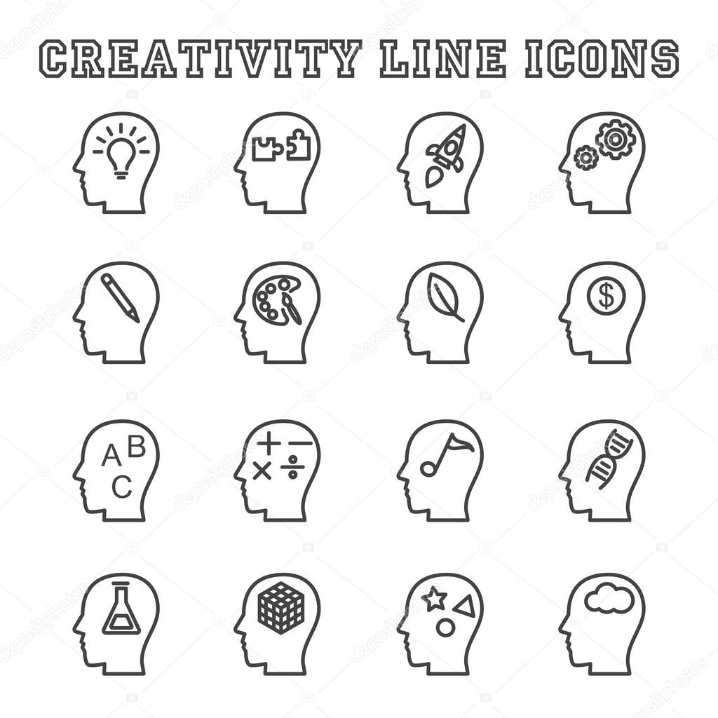Creativity line icons, mono vector symbols