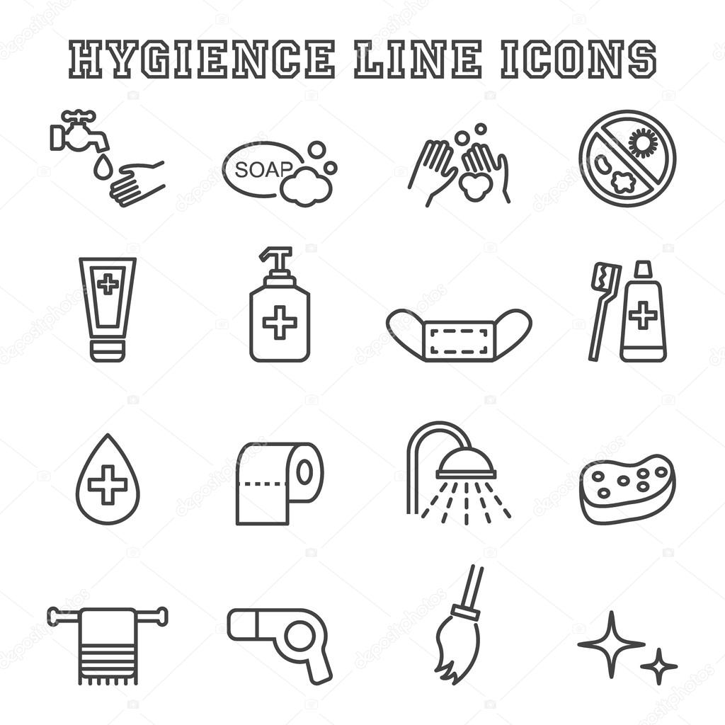 Hygiene line icons, vector pictogram set