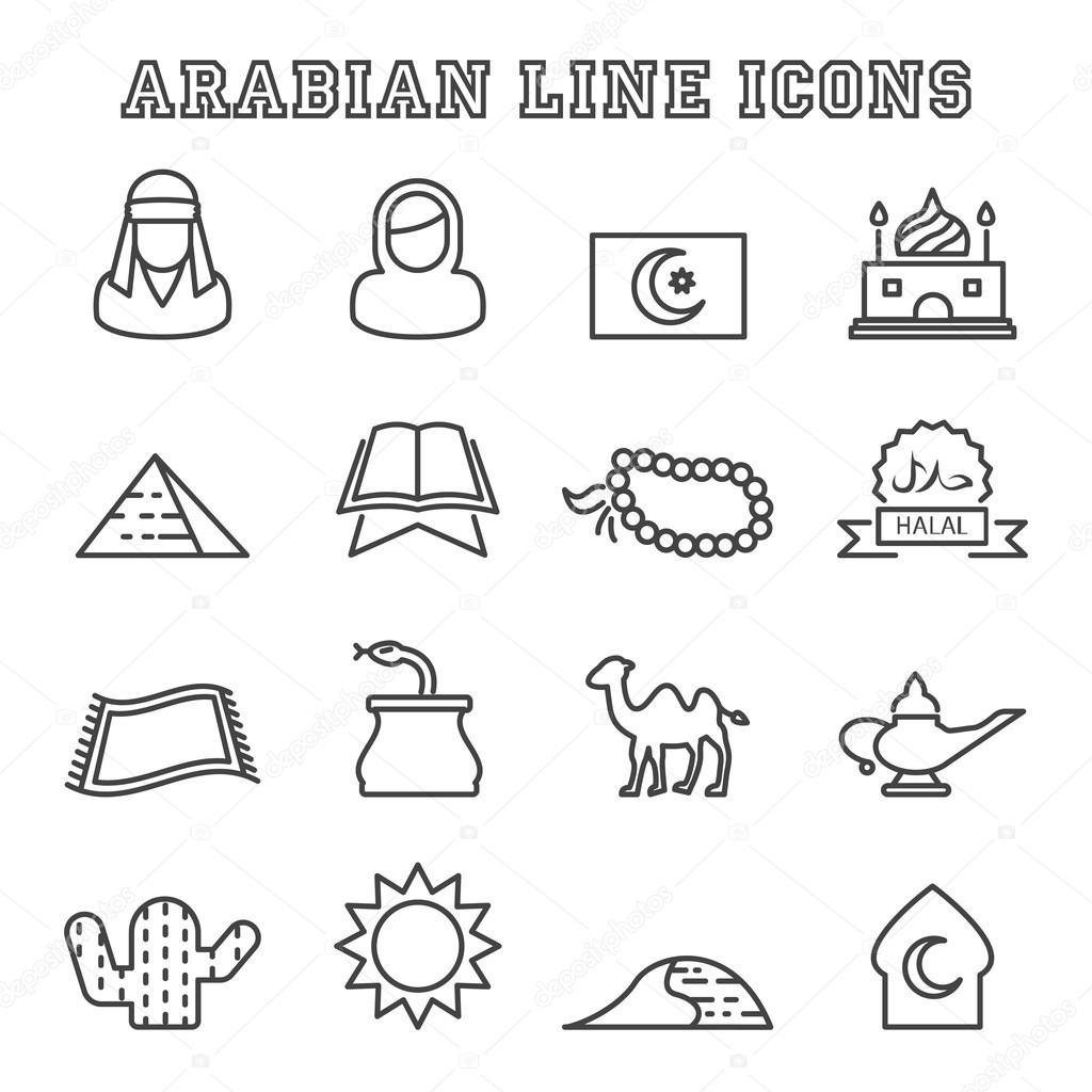 Arabian line icons, mono vector symbols
