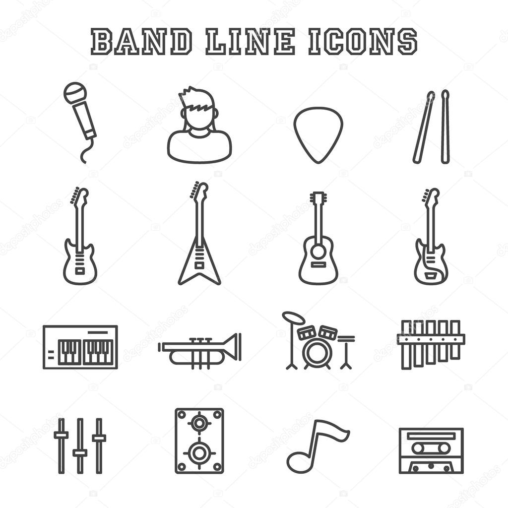 Band line icons, vector pictogram set