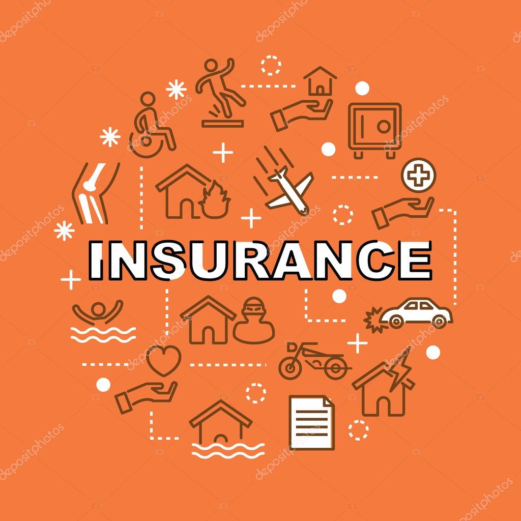 Insurance minimal outline icons, vector pictogram set