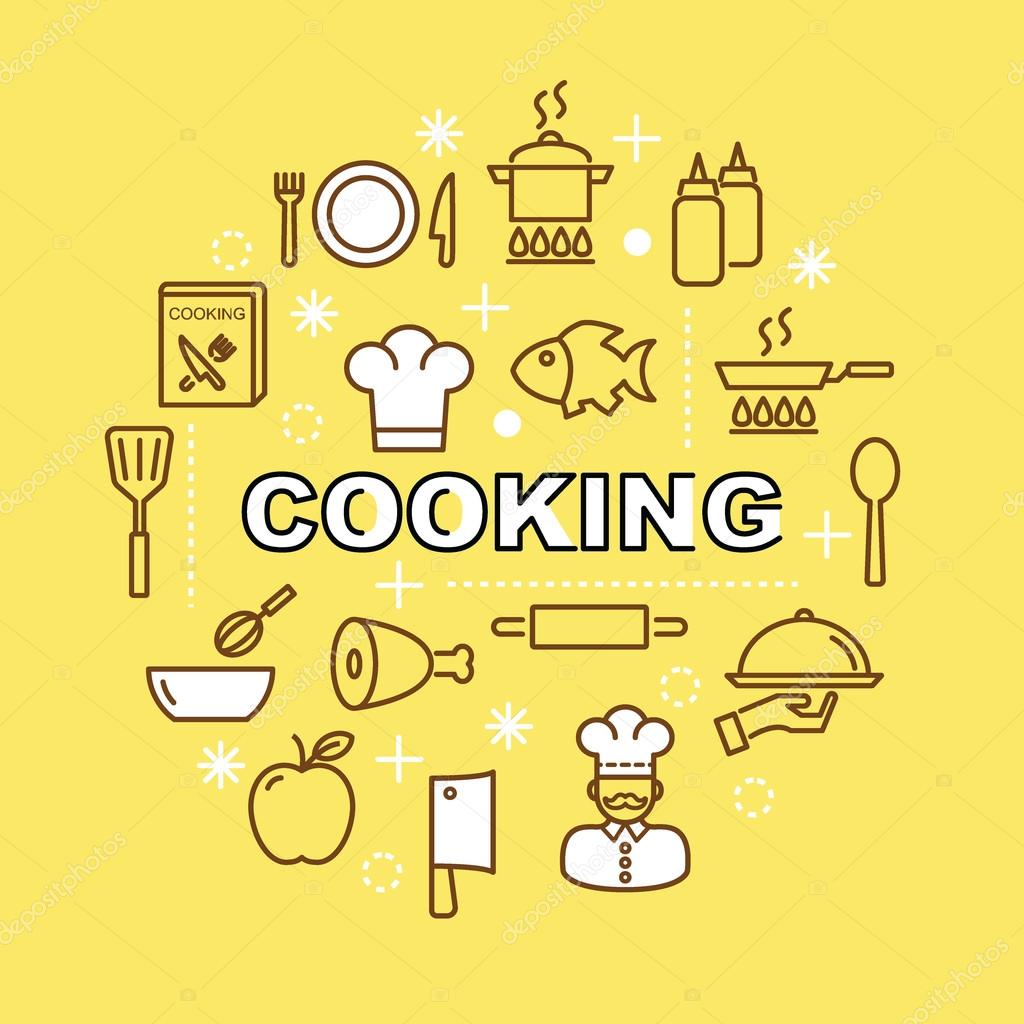 Cooking minimal outline icons, vector pictogram set