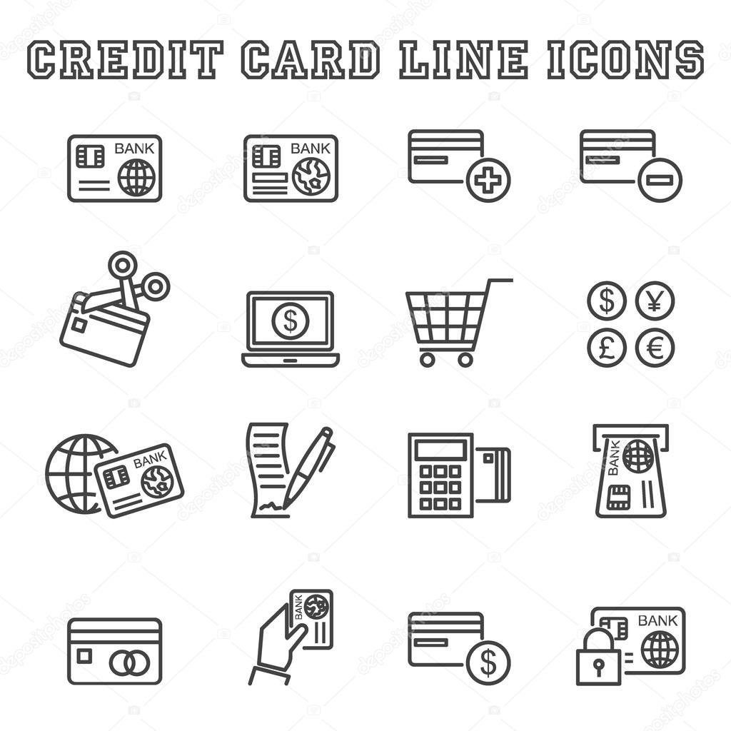 Credit card line icons, mono vector symbols