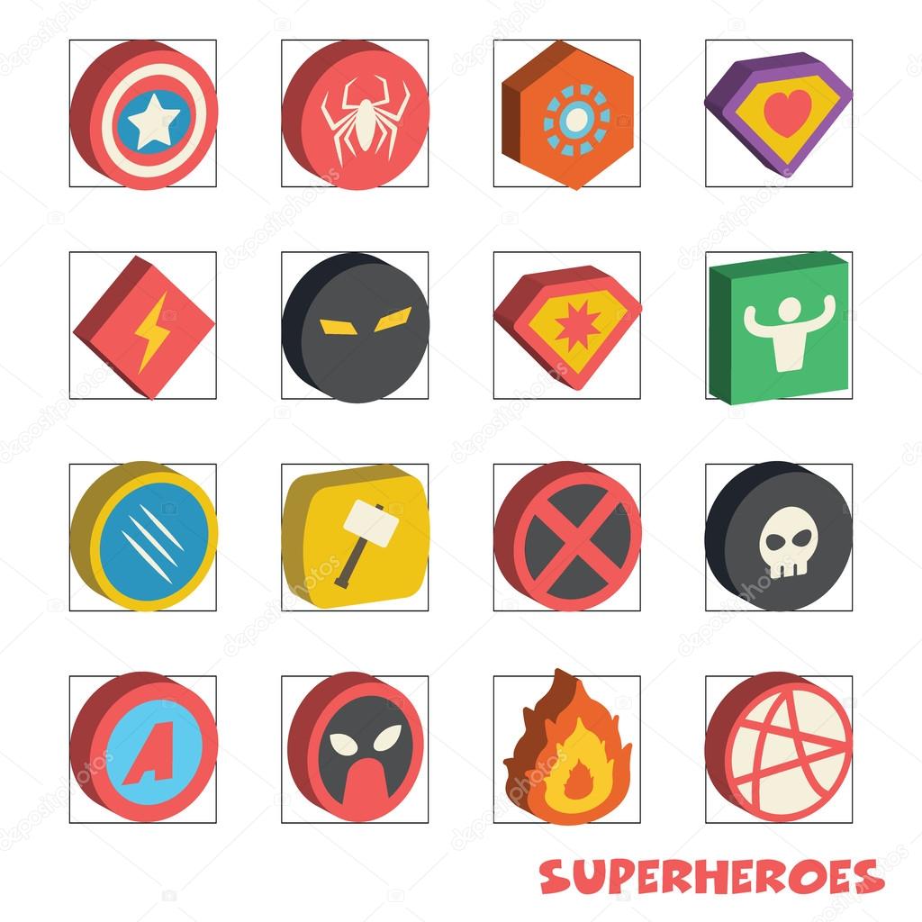 Superhero isometric logo, vector elements