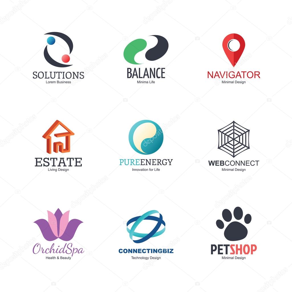Abstract logo icons design, vector minimal elements for business identity, isolated on white background
