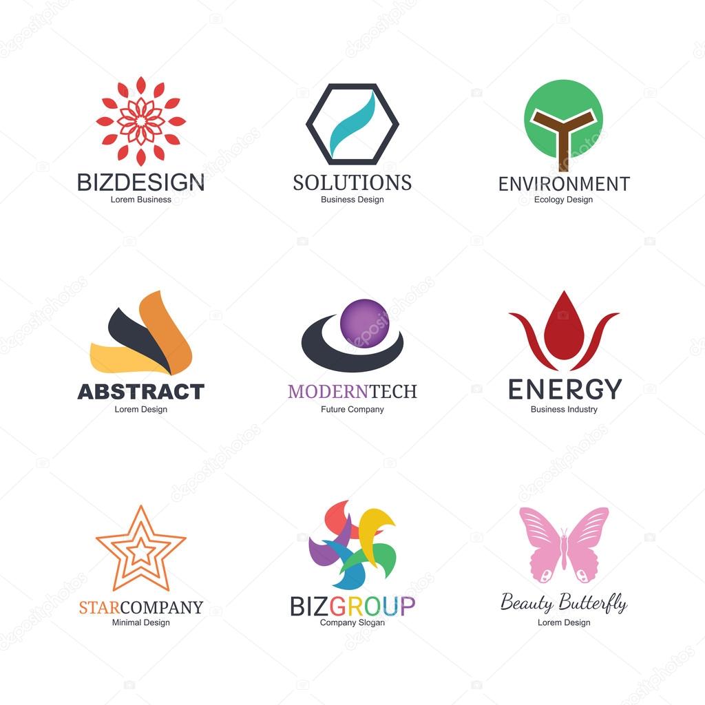 Abstract logo icons design, vector minimal elements for business identity, isolated on white background
