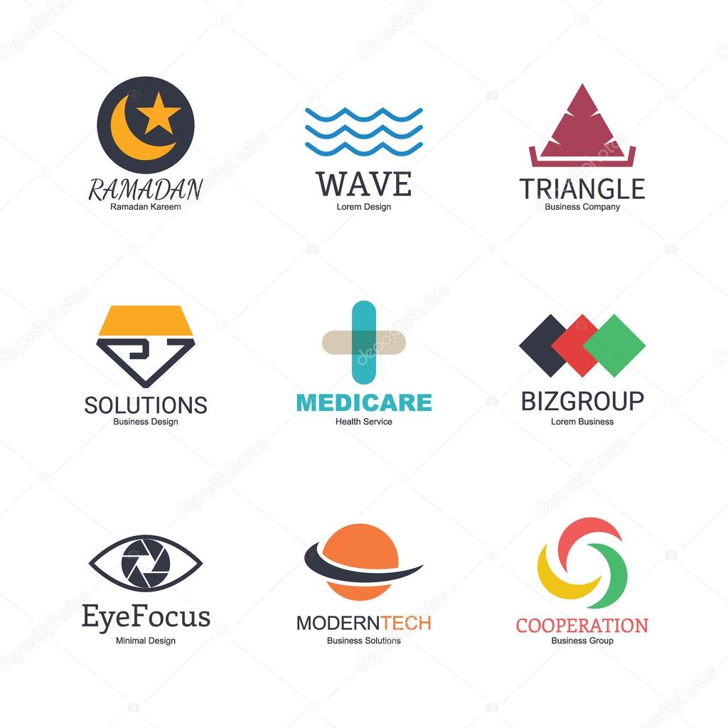 Abstract logo icons design, vector minimal elements for business identity, isolated on white background
