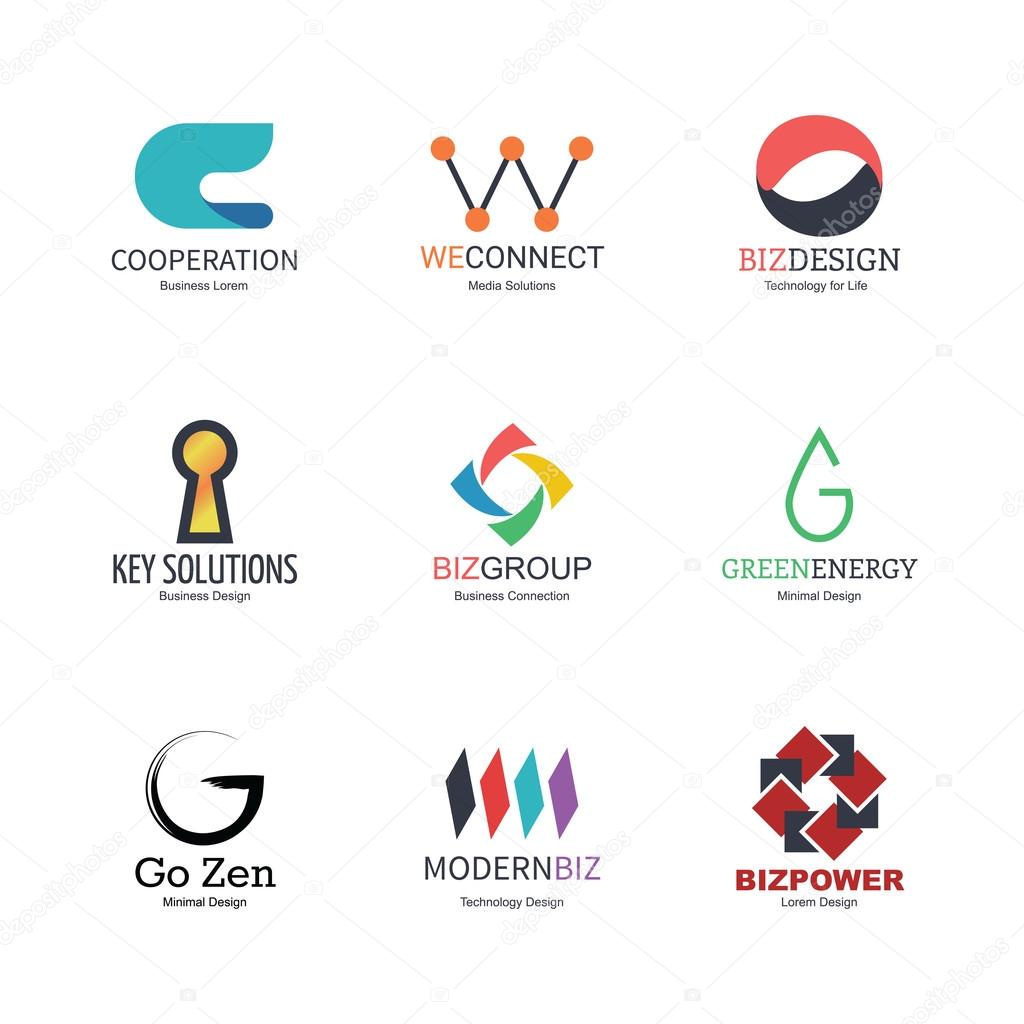 Abstract logo icons design, vector minimal elements for business identity, isolated on white background