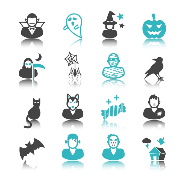 Iconos de Halloween con reflexión — Vector de stock