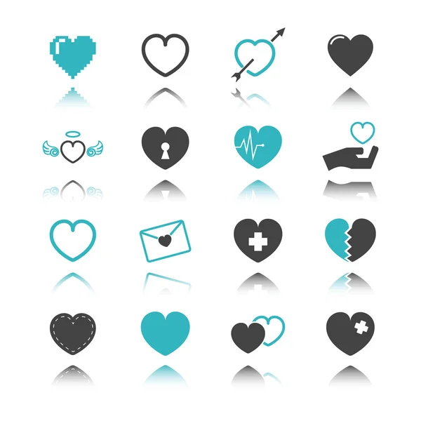 Iconos del corazón con reflexión — Archivo Imágenes Vectoriales
