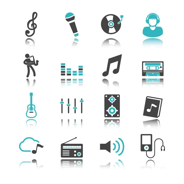 Music icons with reflection — Stock Vector