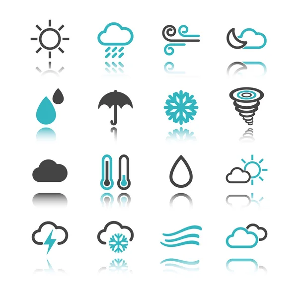 Weather icons with reflection — Stock Vector
