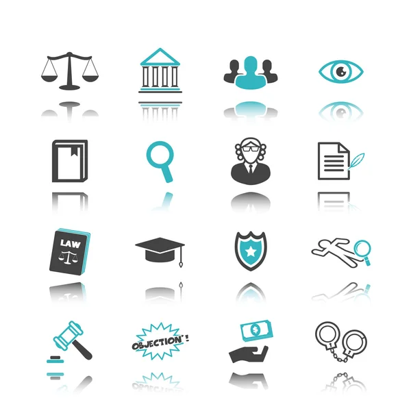 Law icons with reflection — Stock Vector