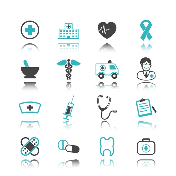 Iconos médicos con reflexión — Vector de stock