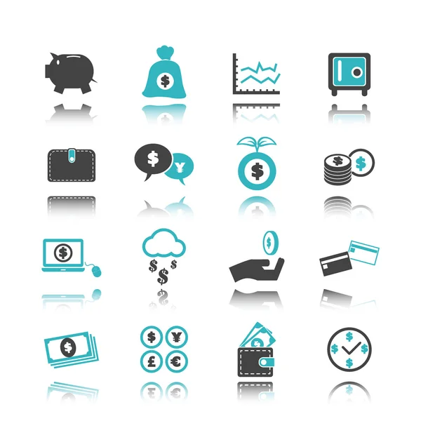 Money icons with reflection — Stock Vector