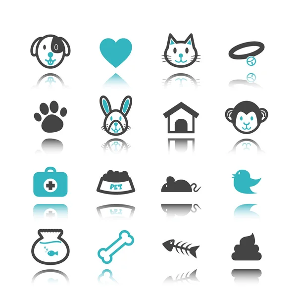 Pet icons with reflection — Stock Vector