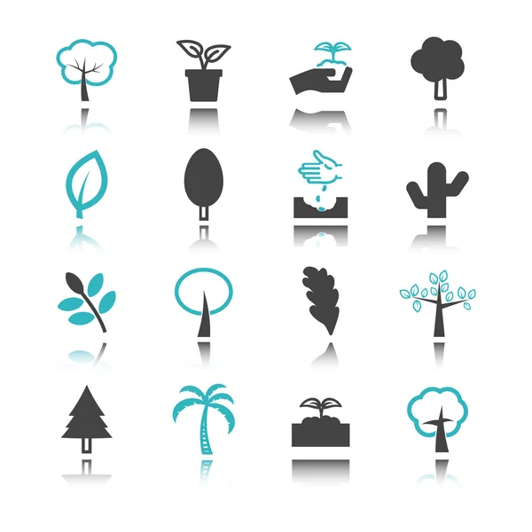 Tree icons with reflection — Stock Vector