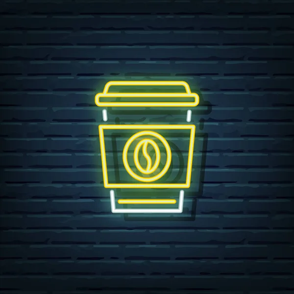 Jednorázové Káva Neon Znamení Vektorové Prvky — Stockový vektor