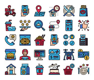 Yemek Teslimatı Renk Özeti Vektör Simgesi Piksel Mükemmel