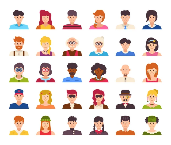 Gente Avatar Flat Vector Iconos Pixel Perfect — Vector de stock