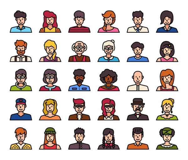 People Avatar Color Outline Vector Icons Pixel Perfect — Stock Vector