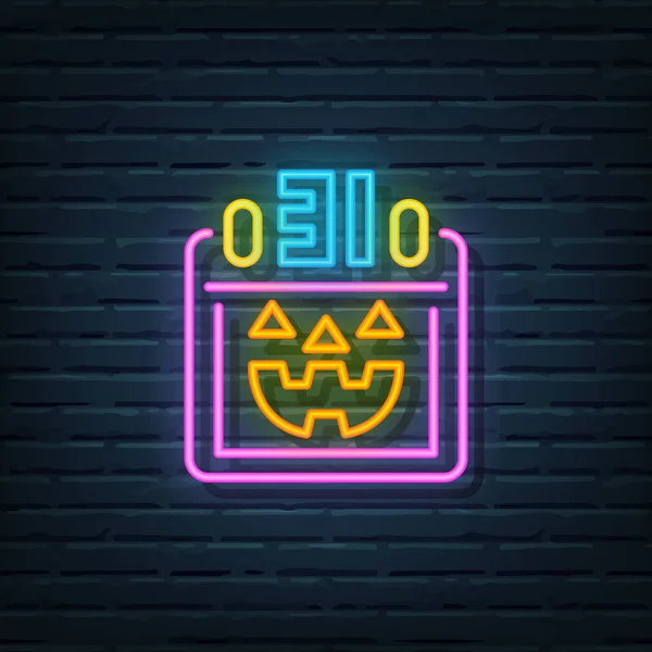 Halloween Calendar Neon Sign Vector Elements — Stockový vektor