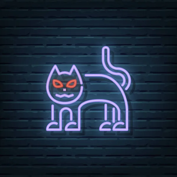 Halloween Katt Neon Underteckna Vektor Element Royaltyfria illustrationer