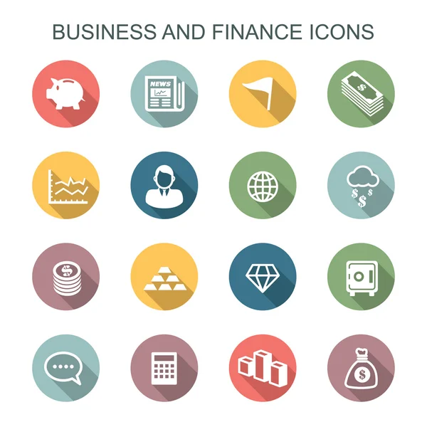 Business and finance long shadow icons — Stock Vector