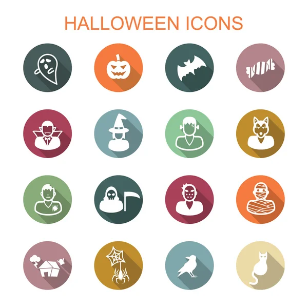 Halloween largo sombra iconos — Vector de stock