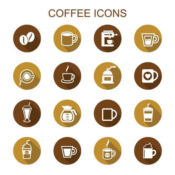 Coffee long shadow icons — Stock Vector