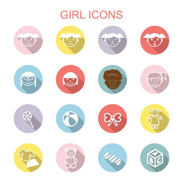 Girl long shadow icons — Stock Vector