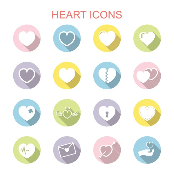 Corazón iconos de sombra larga — Vector de stock