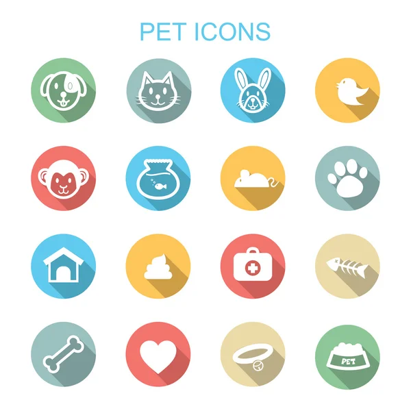 Pet long shadow icons — Stock Vector