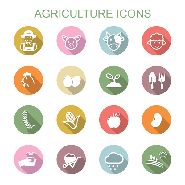 Agricultura largo sombra iconos — Vector de stock